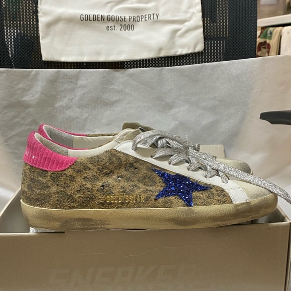 NIB Golden Goose Super-Star Leopard & Blue Glitter Star Sneaker, 37 - Picture 6 of 12